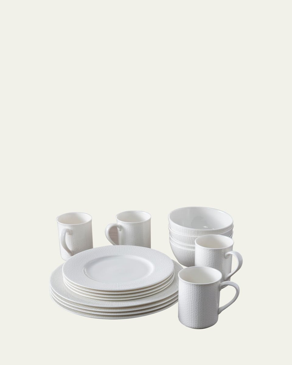 16-Piece Amanda White Embossed Dinnerware Set